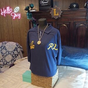 Navy Blue Polo Shirt with Yellow Embroidery